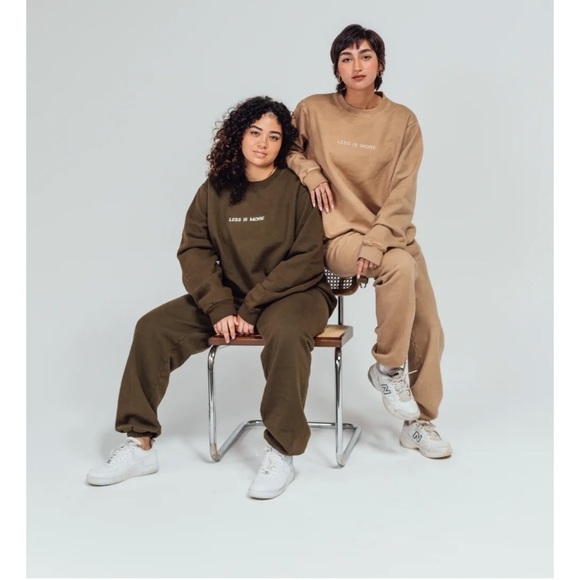 Less is More sweats SET XL sweatshirt sweatpants LessisMore tan lounge embroider - Picture 10 of 16